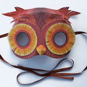 Owl mask template DIY no sew mask pattern. Instantly make and craft a paper Owl mask. Easy download PDF printable templates by Happythought