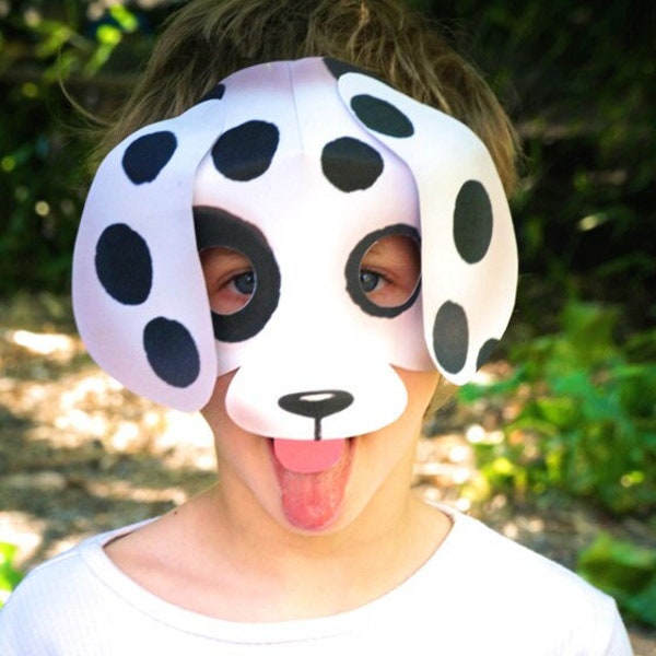 Dog mask template DIY no sew mask pattern. Instantly make a spotty Dog mask. Easy to download PDF printable templates by Happythought
