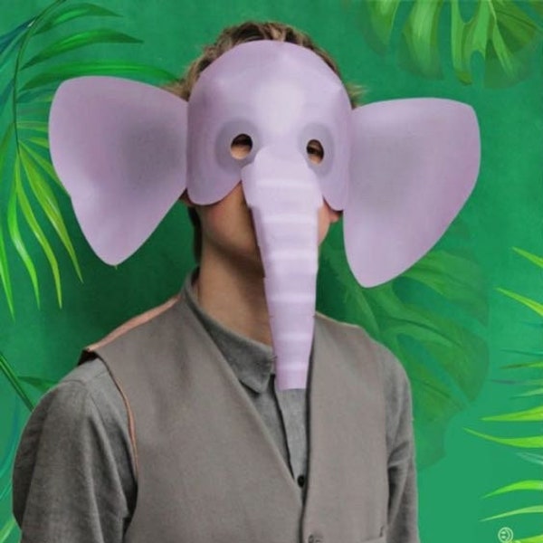 Elephant mask template DIY no sew mask pattern. Instantly create an Elephant costume. Easy download PDF printable templates by Happythought