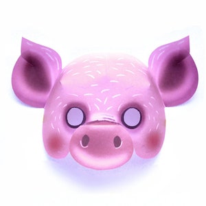 Pig mask template DIY no sew mask pattern. Instantly make a paper 3D Pig mask. Easy to download PDF printable templates by Happythought