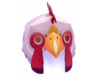 Rooster mask template DIY no sew mask pattern. Instantly make a paper Rooster mask. Easy to download PDF printable templates by Happythought