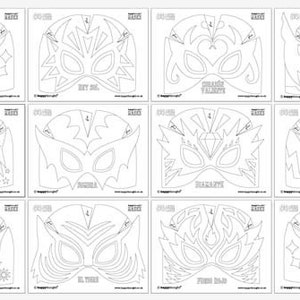 12 printable Lucha Libre masks 12 black and white masks and | Etsy