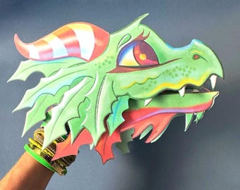 DIY Xmas Dragon Hand Puppet Craft Template (PDF Download)