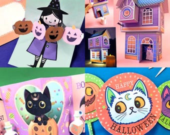 DIY Halloween Paper Craft Bundle: Pop Up Cards & Haunted House (PDF)
