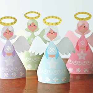 Splendidi angeli di Natale, kit di ornamenti di carta stampabili. Modello/schema fai da te scaricabile all'istante per stampare e realizzare 4 angeli - di Happythought.