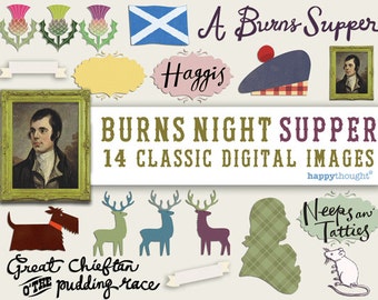 14 High resolution Burns night supper digital scrapbooking images. Instantly download Burns night digital .jpeg images by Happythought.