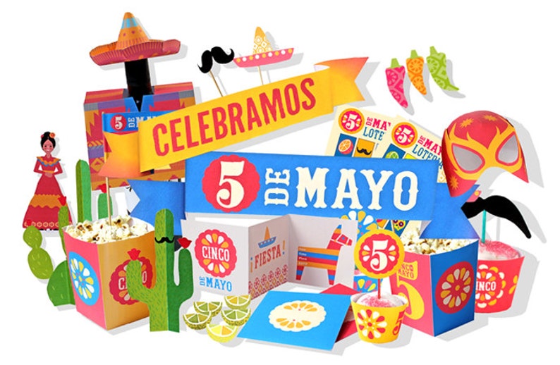 Mexico's Cinco de Mayo DIY printable party kit. Instantly download 21 PDF templates/patterns. Easy to assemble & make by Happythought. image 1