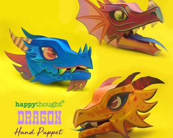 3 printable DIY Dragon hand puppet craft templates. Homemade Dragon hand puppet craft templates. Download & make templates by Happythought