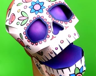 Printable DIY Calavera Skull hand puppet craft template and instructions. Homemade DIY Sugar Skull paper puppet. Download & make PDF files