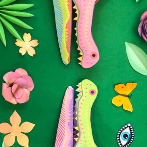 Printable DIY Alebrije crocodile hand puppet craft template and instructions. Homemade DIY crocodile paper puppet. Download & make PDF files image 6