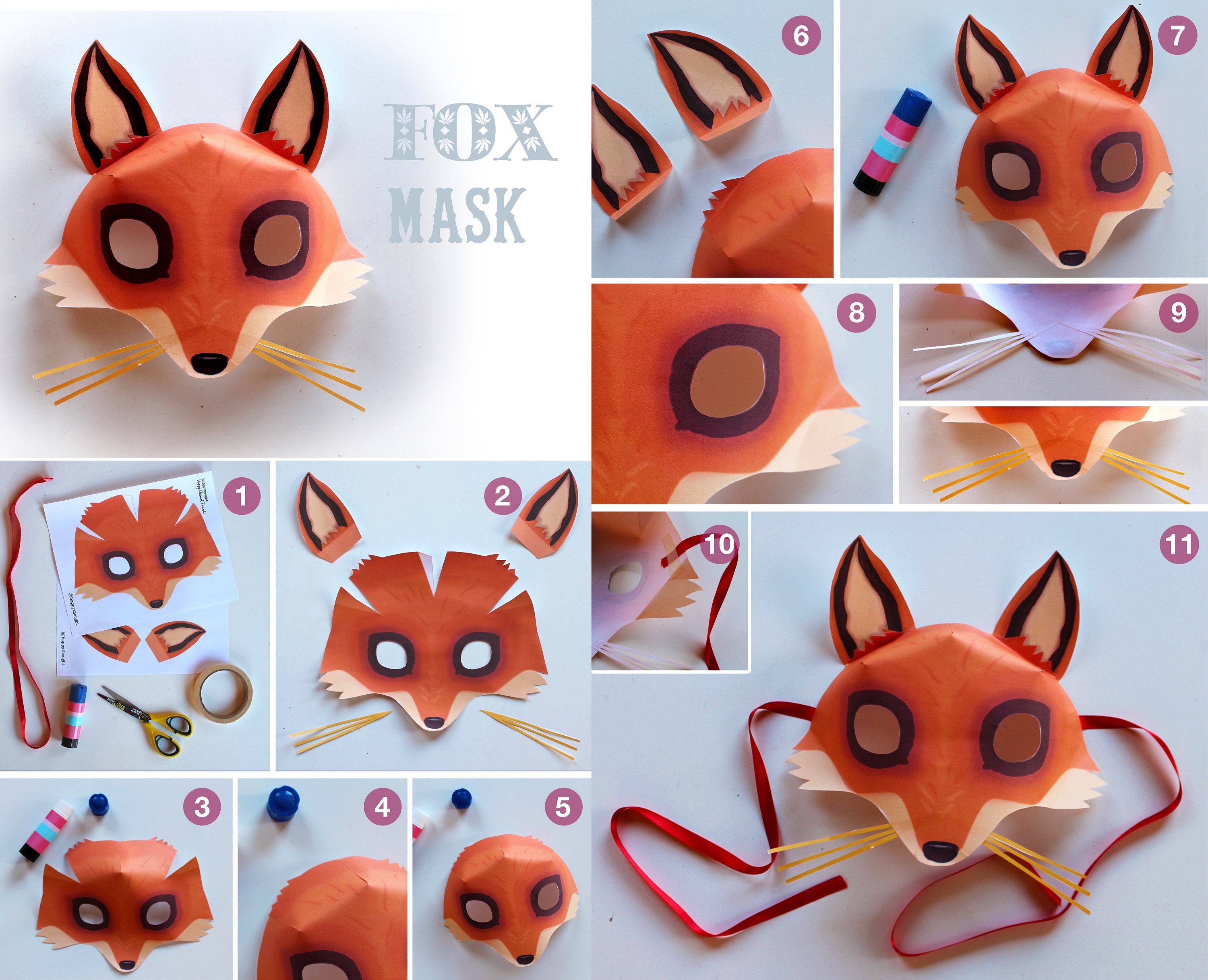 Fox Mask Template DIY No Sew Mask Pattern. Instantly Make a Paper
