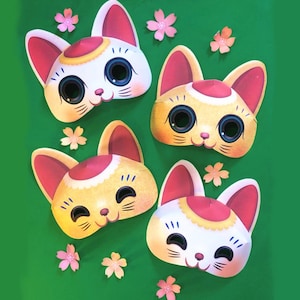 Modèle de masque Lucky Cat, pas de motif de masque de couture. Modèle imprimable de masque de chat porte-bonheur facile à fabriquer, tutoriel + feuilles de travail par Happy Thought