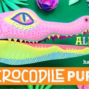 Printable DIY Alebrije crocodile hand puppet craft template and instructions. Homemade DIY crocodile paper puppet. Download & make PDF files image 5