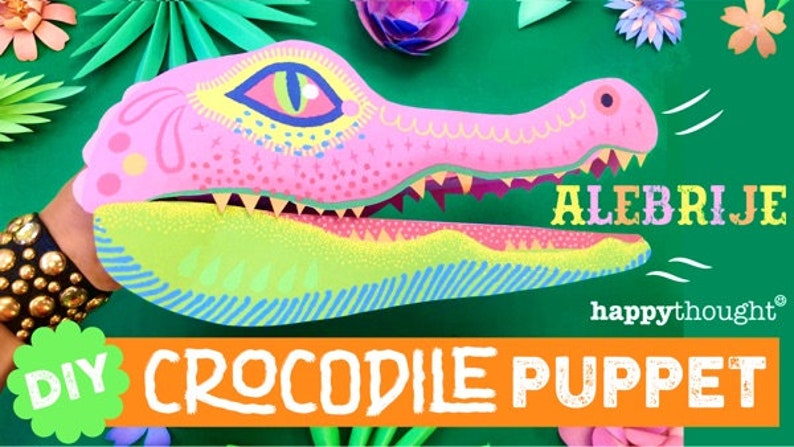 Printable DIY Alebrije crocodile hand puppet craft template and instructions. Homemade DIY crocodile paper puppet. Download & make PDF files image 5