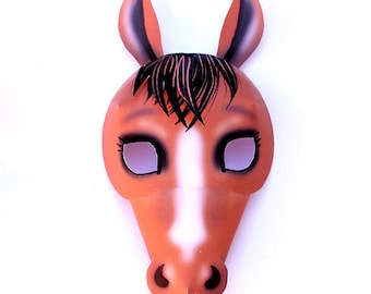 Horse mask template DIY no sew mask pattern. Instantly make a paper 3D Horse mask. Easy to download PDF printable templates by Happythought