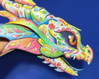 DIY Day of The Dead Dragon Hand Puppet Craft Template (PDF Download)