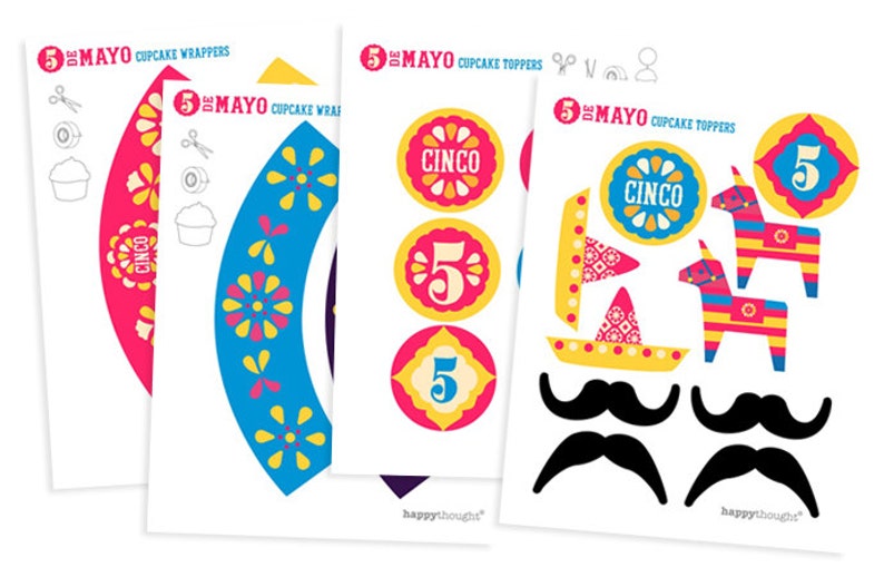 Mexico's Cinco de Mayo DIY printable party kit. Instantly download 21 PDF templates/patterns. Easy to assemble & make by Happythought. image 4