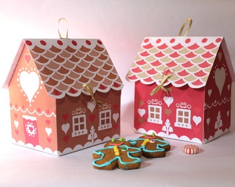 Gingerbread house cookie gift box Printable templates,  Instant download DIY template/pattern to print & make gift boxes  - by Happythought.