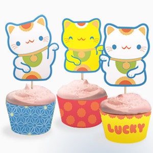 Lucky Cat cupcake set PDF templates