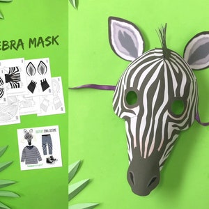 Zebra mask template DIY no sew mask pattern. Instantly make a Zebra mask with our easy to download PDF printable templates by Happythought