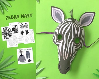 Zebra mask template DIY no sew mask pattern. Instantly make a Zebra mask with our easy to download PDF printable templates by Happythought