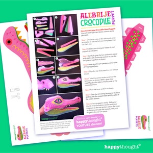 Printable DIY Alebrije crocodile hand puppet craft template and instructions. Homemade DIY crocodile paper puppet. Download & make PDF files image 3