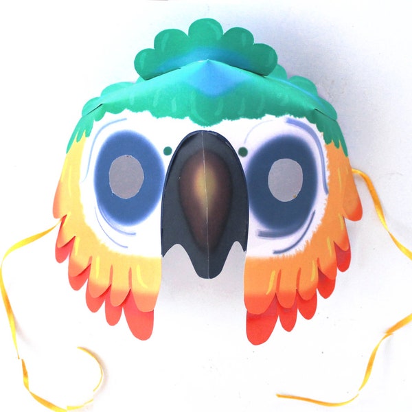 Parrot mask template DIY no sew mask pattern. Instantly make a Parrot mask with our easy to download PDF printable templates by Happythought