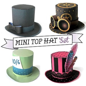 DIY Mini top hat templates and patterns. Easy no-sew step by step instructions included. 8 fabulous mini top hat designs by Happythought.