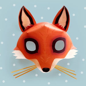 Fuchs Maske Vorlage DIY keine nähen Maske Muster. Machen Sie sofort eine Papierfuchsmaske mit unseren einfach herunterzuladenden druckbaren PDF-Vorlagen von Happythought