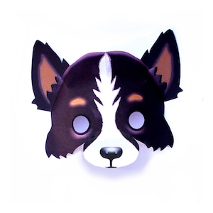 Farm dog mask template DIY no sew mask pattern. Instantly make a paper 3D dog mask. Easy to download PDF printable templates by Happythought