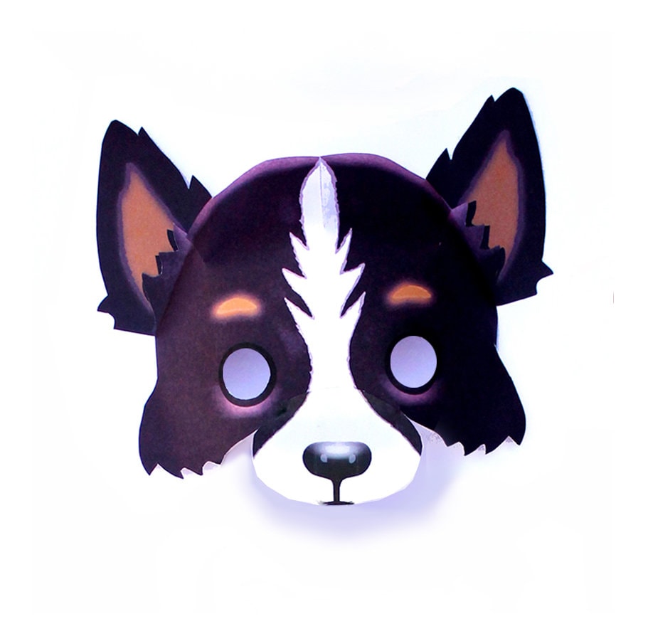 Modelo de máscara de cachorro de fazenda DIY sem padrão de máscara de costura. Faça instantaneamente uma máscara de cachorro 3D de papel. Modelos para impressão em PDF fáceis de baixar da Happythought