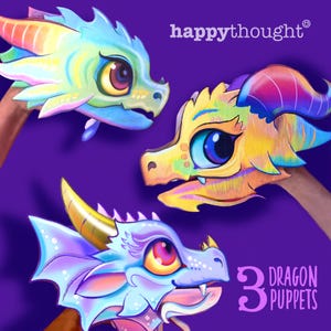 3 cute Baby Dragon hand puppet templates. Homemade Baby Dragon hand puppet craft templates. Download & make printable DIY puppets today!