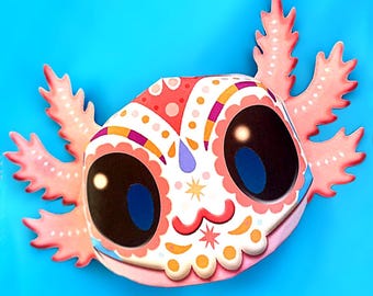 Printable Axolotl Calavera mask template to print & make for Day of the Dead. (PDF template)