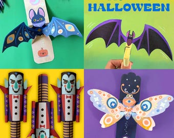 Halloween Paper Crafts Bundle | 4 DIY Kids Templates (PDF Download)