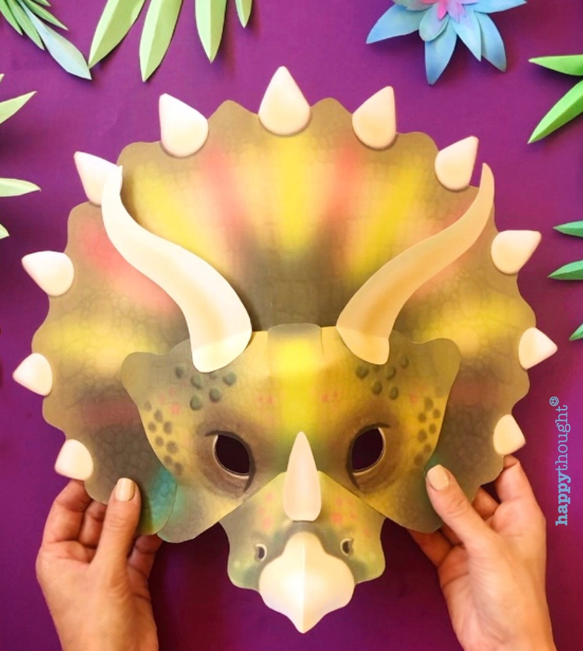 Dinosaur Mask Template DIY No Sew Mask Pattern Triceratops Etsy UK