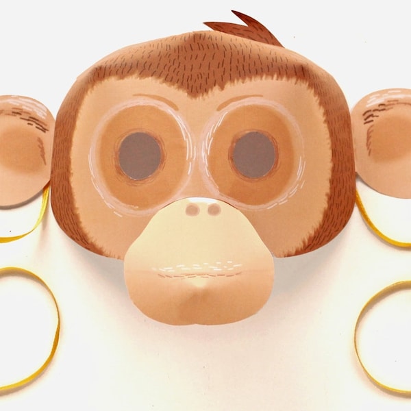 Modèle de masque de singe DIY sans couture. Créez un masque de singe instantané avec nos modèles imprimables PDF faciles à télécharger par Happythought