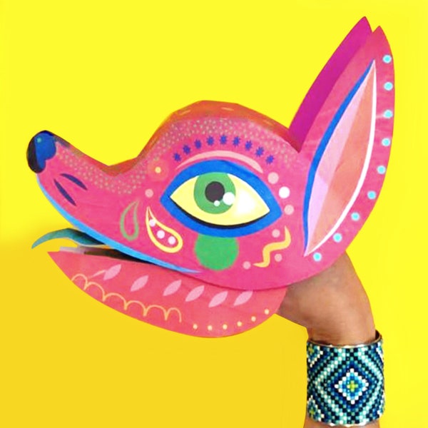 Printable DIY Alebrije chihuahua hand puppet craft template and instructions. Homemade DIY chihuahua paper puppet. Download & make PDF files
