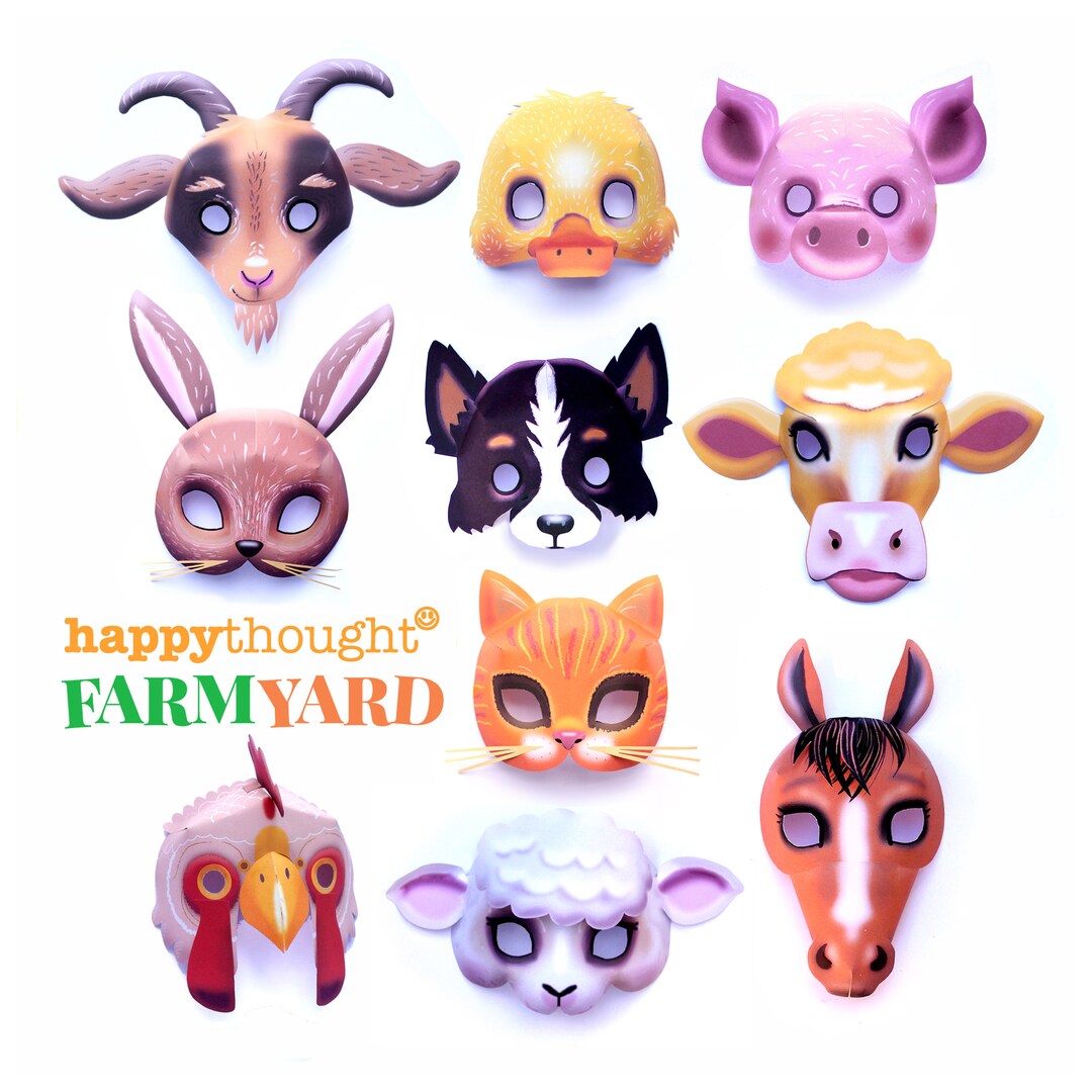 10 Printable Farm Animal Masks: Rabbit, Rooster, Dog, Horse, Pig, Sheep ...