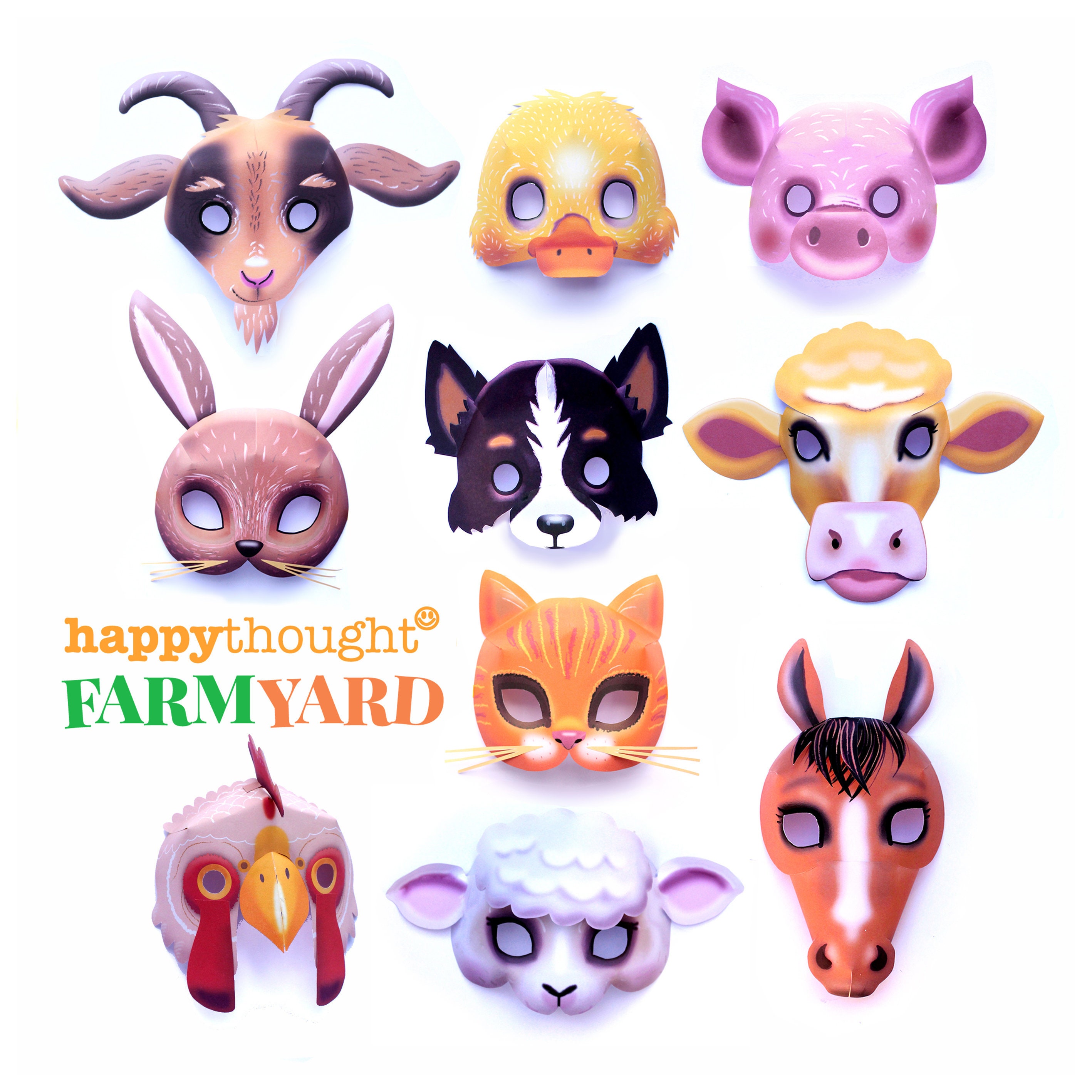 slange Blot træ 10 Printable Farm Animal Masks: Rabbit Rooster Dog Horse - Etsy