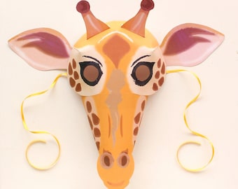 Giraffe mask template DIY no sew mask pattern. Instant make Giraffe mask with our easy to download PDF printable templates by Happythought