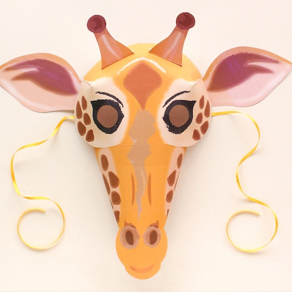 Giraffen Maskenvorlage DIY ohne Schnittmuster. Machen Sie sofort Giraffenmaske mit unseren einfach herunterzuladenden PDF-druckbaren Vorlagen von Happythaught