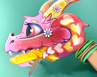 DIY Valentine Dragon Hand Puppet Craft Template (PDF Download)