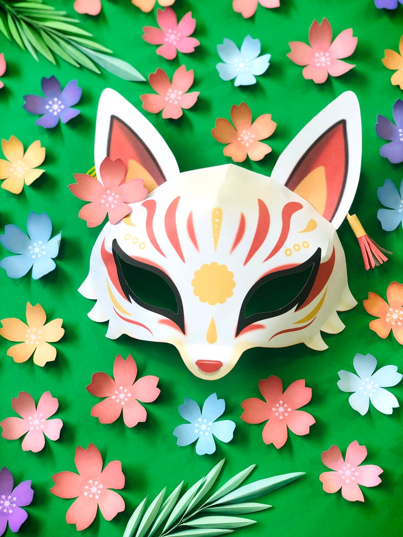 Kitsune Fox Mask Template No Sew Mask Pattern. Easy to Make Etsy