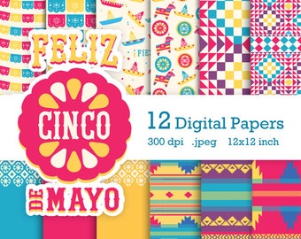 Cinco de Mayo Scrapbook Kit: 12 Digital Papers & 10 PNG Images (Digital Download)