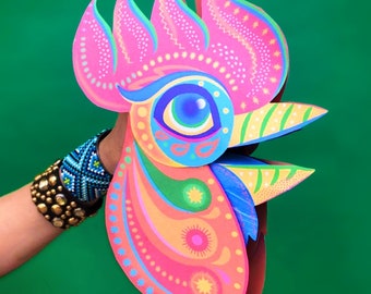 Printable DIY Alebrije rooster hand puppet craft template and instructions. Homemade DIY rooster paper puppet. Download & make PDF files