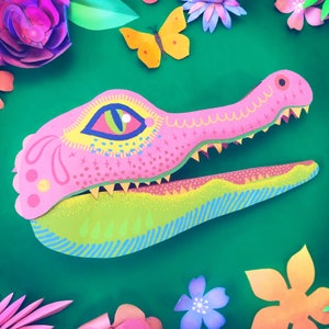 Printable DIY Alebrije crocodile hand puppet craft template and instructions. Homemade DIY crocodile paper puppet. Download & make PDF files image 1