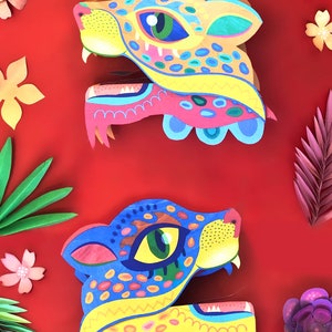 Printable DIY Alebrije jaguar hand puppet craft template and instructions. Homemade DIY jaguar paper puppet PDFs to download by Happythought image 2