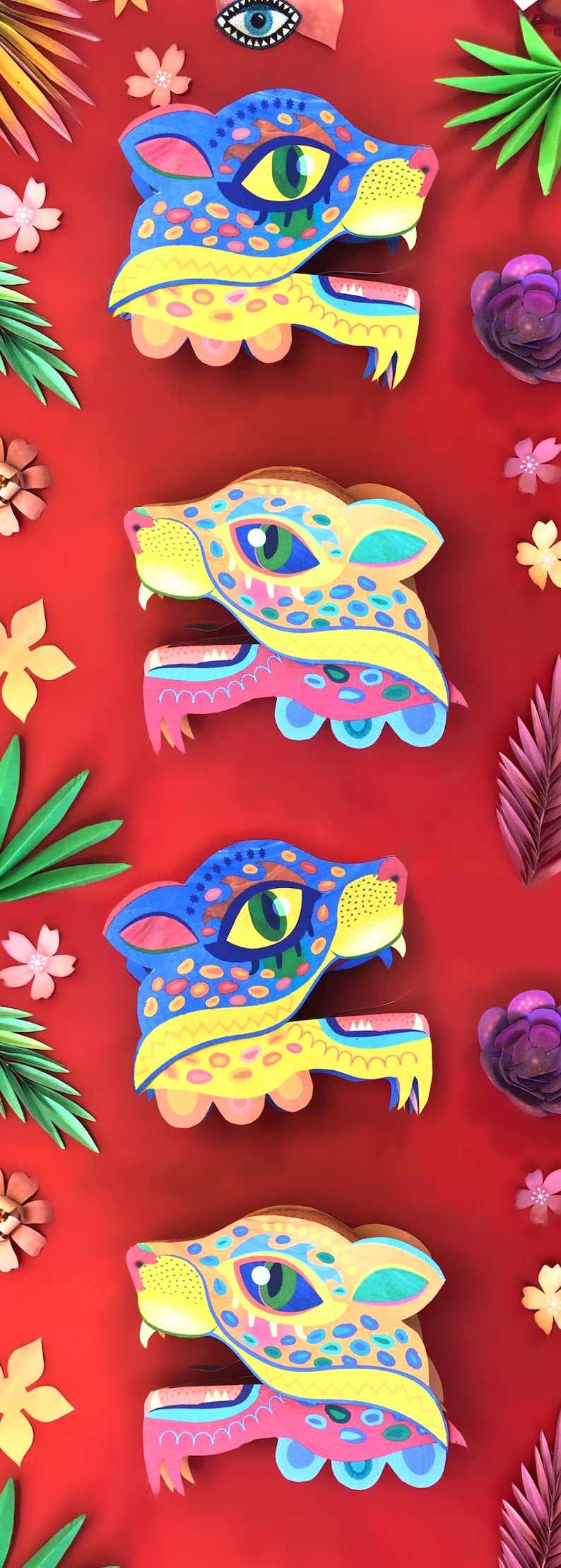 Printable DIY Alebrije jaguar hand puppet craft template and instructions. Homemade DIY jaguar paper puppet PDFs to download by Happythought image 2