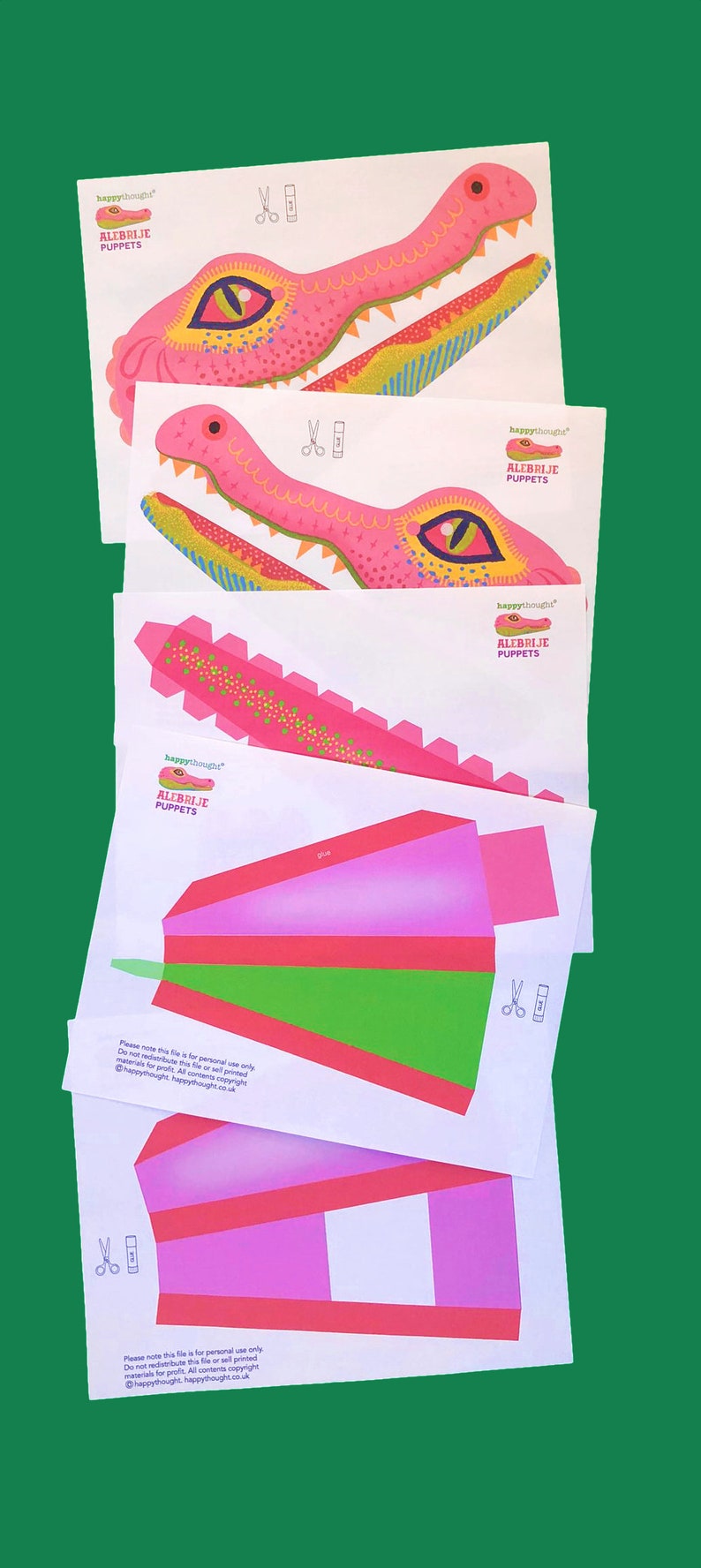 Printable DIY Alebrije crocodile hand puppet craft template and instructions. Homemade DIY crocodile paper puppet. Download & make PDF files image 4