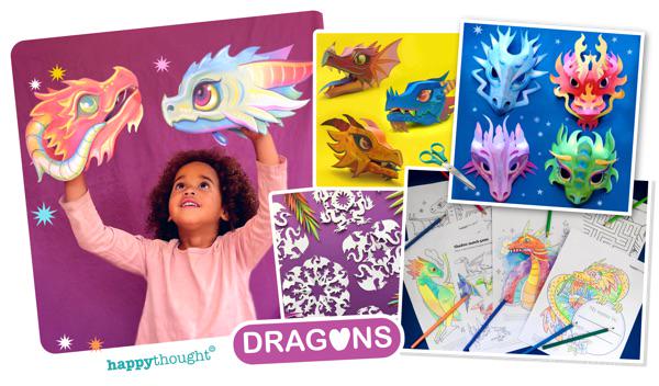 dragon-craft-activity-kit-templates-download-make-puppets-masks-and-snowflake-templates-plus-12-color-in-pdf-worksheets-by-happythought-etsy
